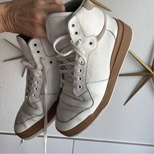 Saint Laurent White and Tan High-Top Sneakers